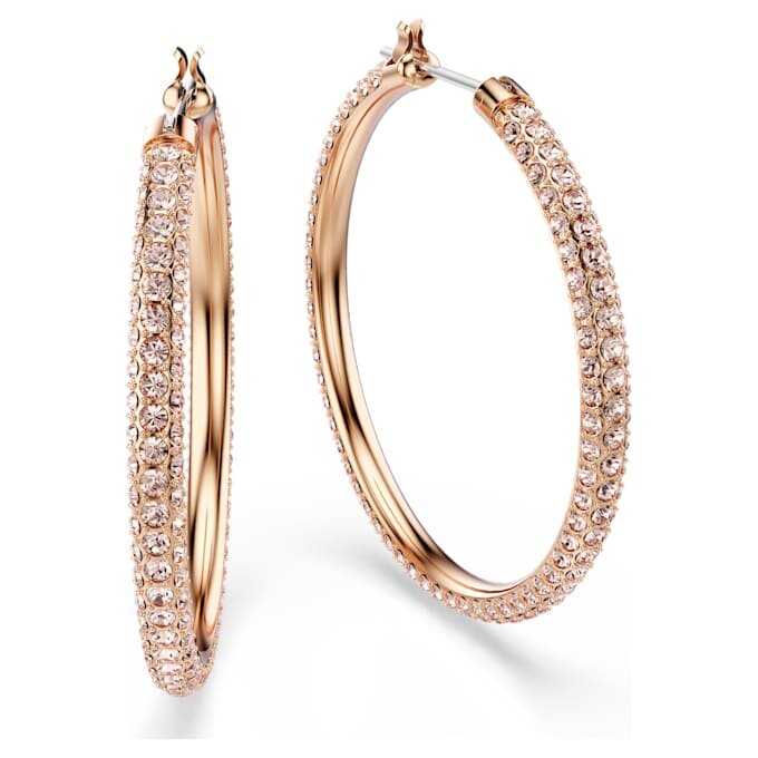 Dextera Hoop Earrings Pavé, Large, White, Rose Gold-Tone Plated Dextera Hoop Earrings Pavé, Large, White, Rose Gold-Tone Plated