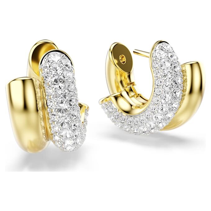 Dextera Hoop Earrings Round Cut, Mini, White, Gold-Tone Plated Dextera Hoop Earrings Round Cut, Mini, White, Gold-Tone Plated