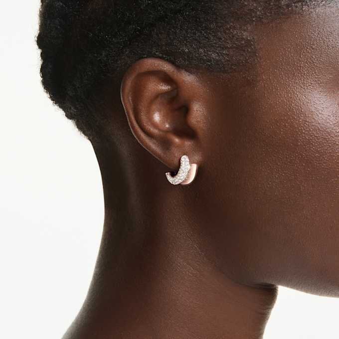 Dextera Hoop Earrings Round Cut, Mini, White, Rose Gold-Tone Plated Dextera Hoop Earrings Round Cut, Mini, White, Rose Gold-Tone Plated