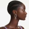 Dextera Hoop Earrings Round Cut, White, Gold-Tone Plated