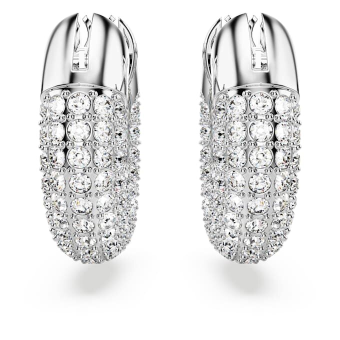 Dextera Hoop Earrings Small, White, Rhodium Plated Dextera Hoop Earrings Small, White, Rhodium Plated