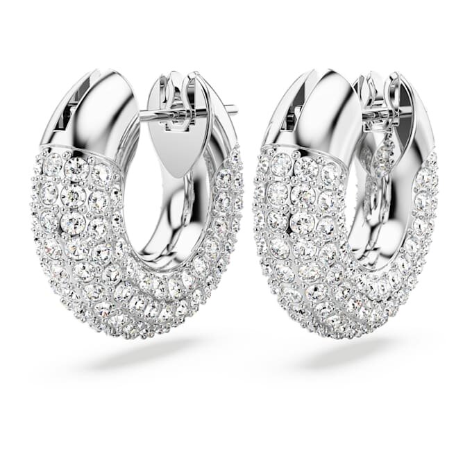 Dextera Hoop Earrings Small, White, Rhodium Plated Dextera Hoop Earrings Small, White, Rhodium Plated