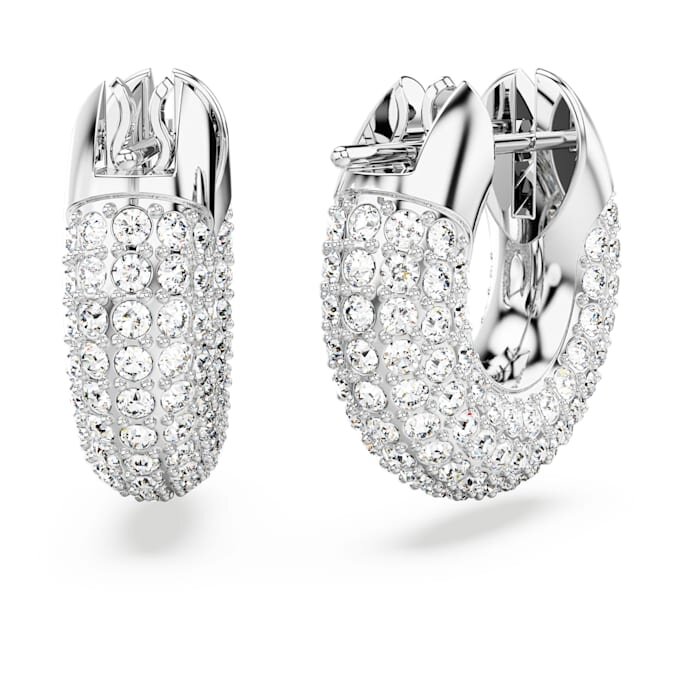 Dextera Hoop Earrings Small, White, Rhodium Plated Dextera Hoop Earrings Small, White, Rhodium Plated