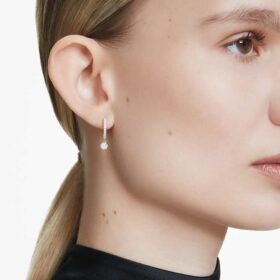 Eternity Drop Earrings Lab-Grown Diamonds 0.7 Ct Tw, Round Shape, 14K White Gold
