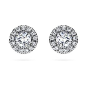 Eternity Halo Stud Earrings Lab-Grown Diamonds 0.75 Ct Tw, Round Shape, 14K White Gold