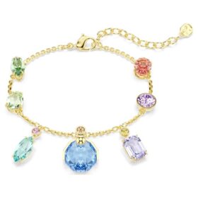 Gema Bracelet Mixed Cuts, Dangling Crystals, Multicolored, Gold-Tone Plated Gema Bracelet Mixed Cuts, Dangling Crystals, Multicolored, Gold-Tone Plated