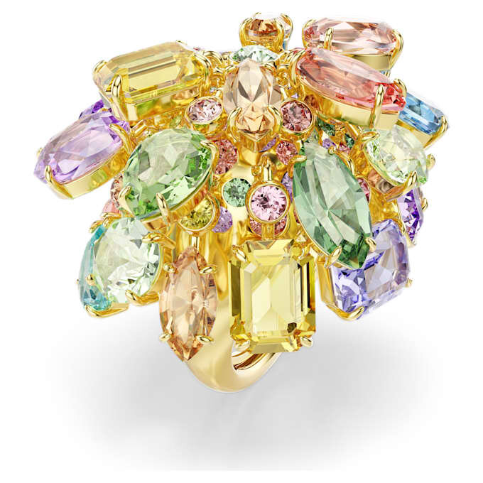 Gema Cocktail Ring Mixed Cuts, Multicolored, Gold-Tone Plated Gema Cocktail Ring Mixed Cuts, Multicolored, Gold-Tone Plated