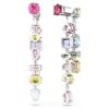 Gema Drop Earrings Asymmetrical Design, Mixed Cuts, Long, Multicolored, Rhodium Plated