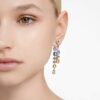 Gema Drop Earrings Asymmetrical Design, Mixed Cuts, Long, Multicolored, Rhodium Plated