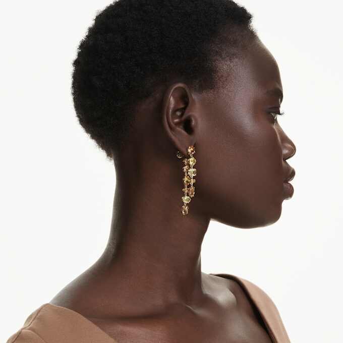 Gema Drop Earrings Asymmetrical Design, Mixed Cuts, Long, Yellow, Gold-Tone Plated Gema Drop Earrings Asymmetrical Design, Mixed Cuts, Long, Yellow, Gold-Tone Plated