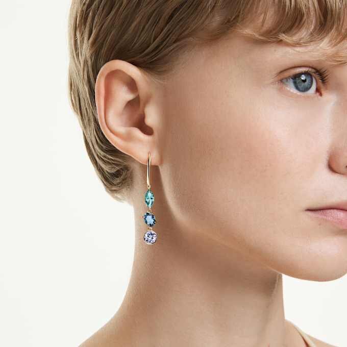Gema Drop Earrings Asymmetrical Design, Mixed Cuts, Multicolored, Gold-Tone Plated Gema Drop Earrings Asymmetrical Design, Mixed Cuts, Multicolored, Gold-Tone Plated
