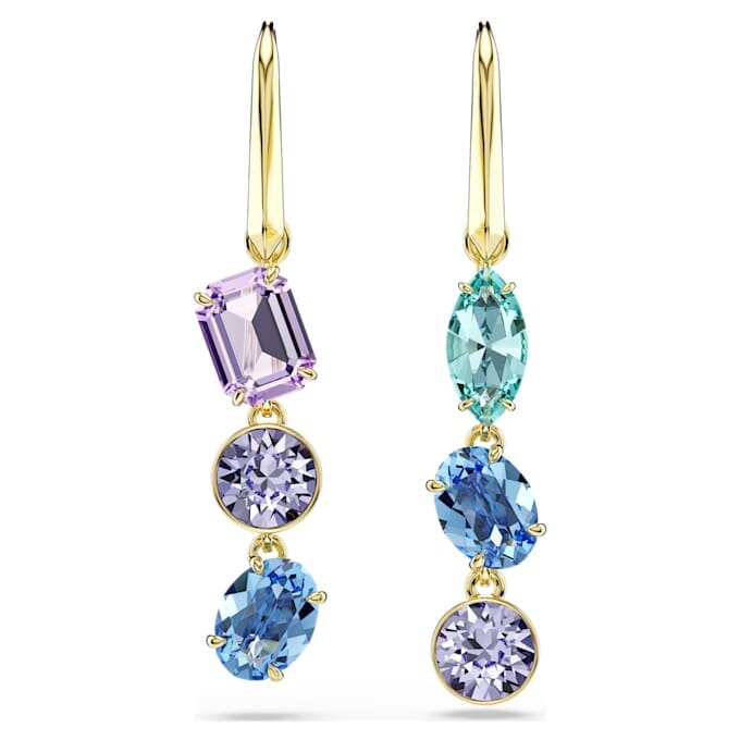 Gema Drop Earrings Asymmetrical Design, Mixed Cuts, Multicolored, Gold-Tone Plated Gema Drop Earrings Asymmetrical Design, Mixed Cuts, Multicolored, Gold-Tone Plated