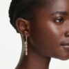 Gema Drop Earrings Asymmetrical Design, Mixed Cuts, Pink, Gold-Tone Plated