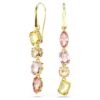 Gema Drop Earrings Asymmetrical Design, Mixed Cuts, Pink, Gold-Tone Plated