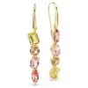 Gema Drop Earrings Asymmetrical Design, Mixed Cuts, Pink, Gold-Tone Plated