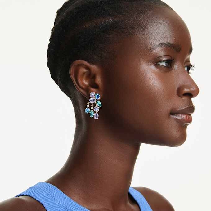 Gema Earring Jackets Mixed Cuts, Multicolored, Gold-Tone Plated Gema Earring Jackets Mixed Cuts, Multicolored, Gold-Tone Plated