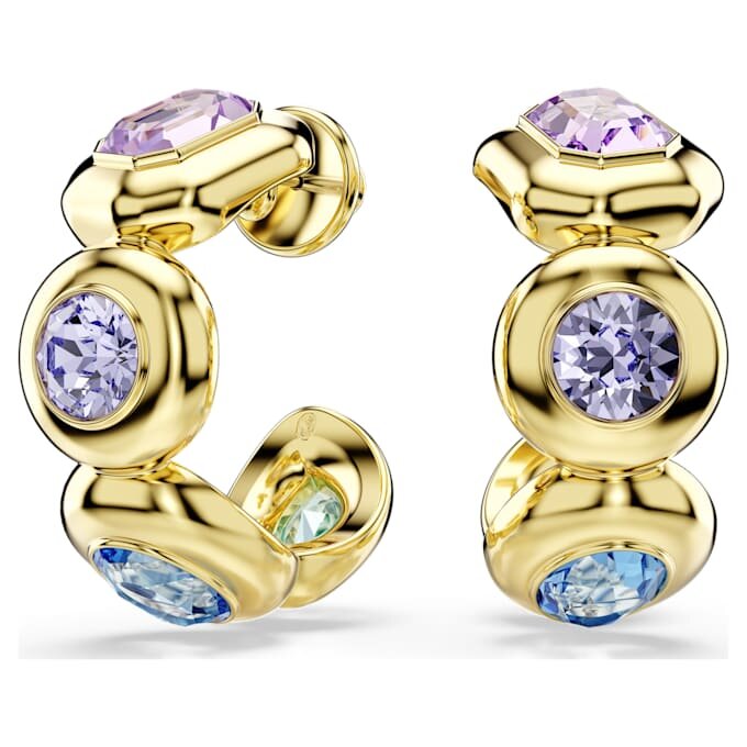 Gema Hoop Earrings Mixed Cuts, Multicolored, Gold-Tone Plated Gema Hoop Earrings Mixed Cuts, Multicolored, Gold-Tone Plated