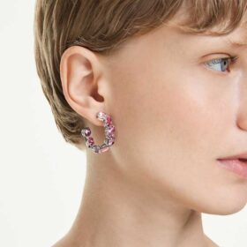 Gema Hoop Earrings Pink, Rhodium Plated