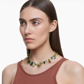 Gema Necklace Mixed Cuts, Green, Gold-Tone Plated