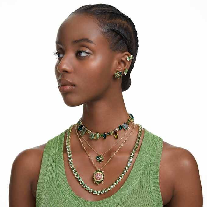 Gema Necklace Mixed Cuts, Green, Gold-Tone Plated Gema Necklace Mixed Cuts, Green, Gold-Tone Plated