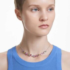 Gema Necklace Mixed Cuts, Multicolored, Rhodium Plated