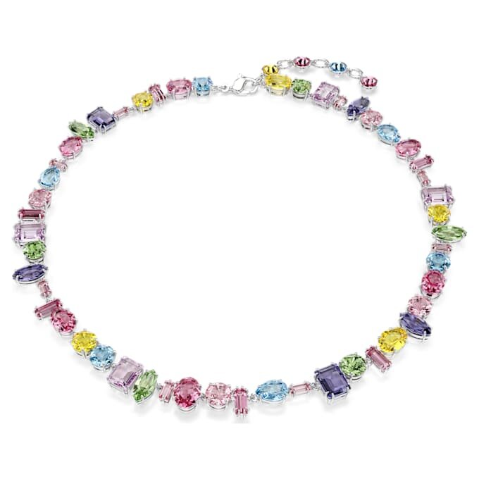 Gema Necklace Mixed Cuts, Multicolored, Rhodium Plated Gema Necklace Mixed Cuts, Multicolored, Rhodium Plated
