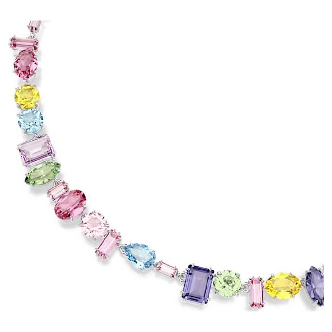 Gema Necklace Mixed Cuts, Multicolored, Rhodium Plated Gema Necklace Mixed Cuts, Multicolored, Rhodium Plated