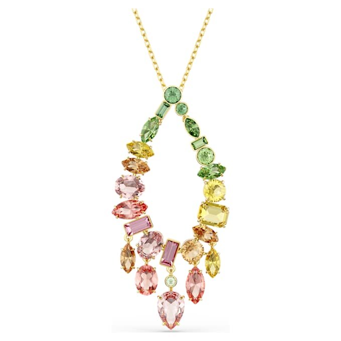 Gema Pendant Mixed Cuts, Multicolored, Gold-Tone Plated Gema Pendant Mixed Cuts, Multicolored, Gold-Tone Plated