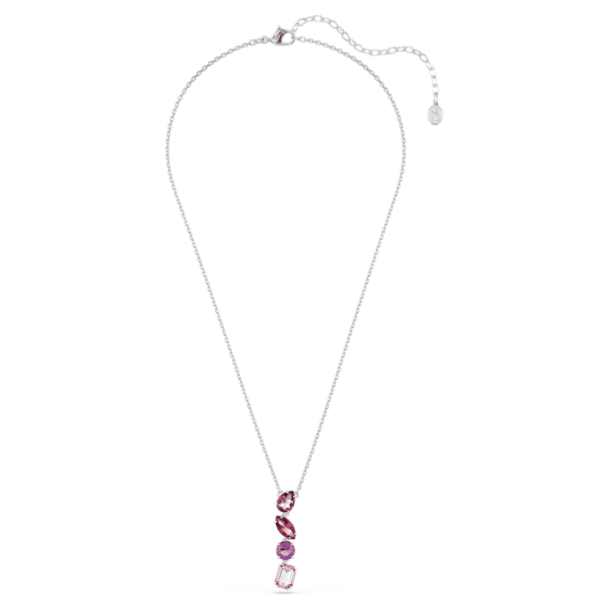Gema Pendant Mixed Cuts, Pink, Rhodium Plated Gema Pendant Mixed Cuts, Pink, Rhodium Plated