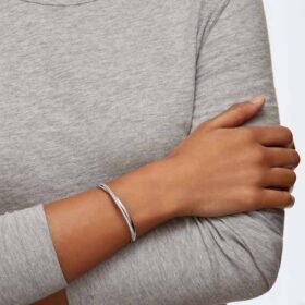 Hyperbola Bangle Round Cut, White, Rhodium Plated