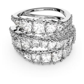 Hyperbola Ring Mixed Cuts, White, Rhodium Plated