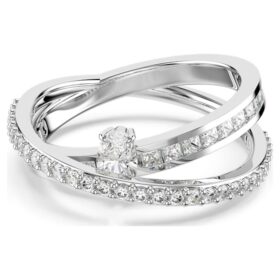 Hyperbola Ring Mixed Cuts, White, Rhodium Plated Hyperbola Ring Mixed Cuts, White, Rhodium Plated