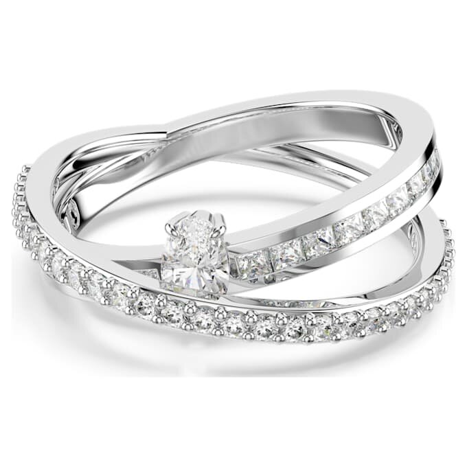 Hyperbola Ring Mixed Cuts, White, Rhodium Plated Hyperbola Ring Mixed Cuts, White, Rhodium Plated