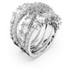 Hyperbola Ring Mixed Cuts, White, Rhodium Plated Hyperbola Ring Mixed Cuts, White, Rhodium Plated
