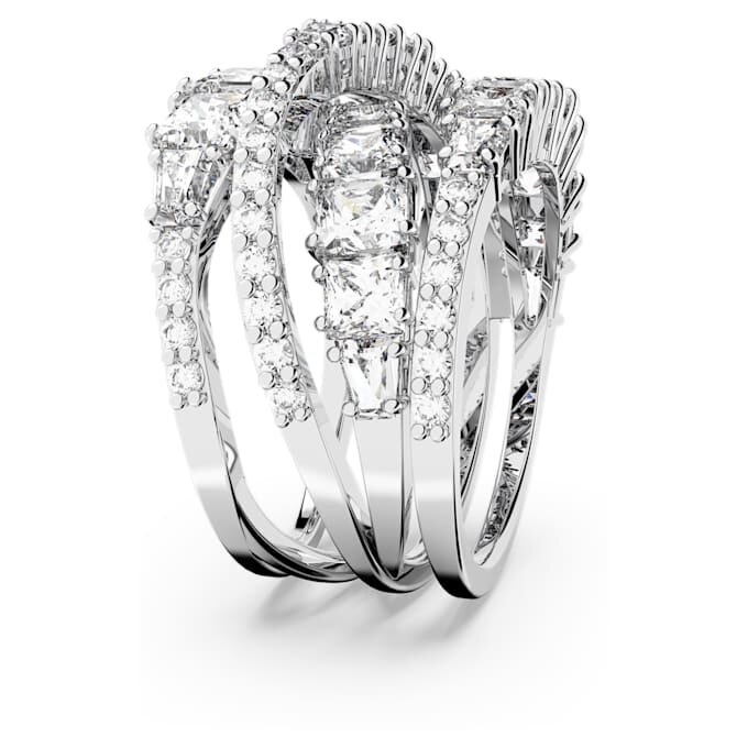 Hyperbola Ring Mixed Cuts, White, Rhodium Plated Hyperbola Ring Mixed Cuts, White, Rhodium Plated