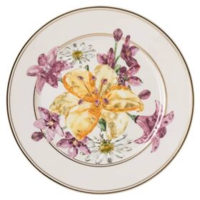 Idyllia Bread Plate Porcelain, Crystal Print Motif, Bouquet, Multicolored