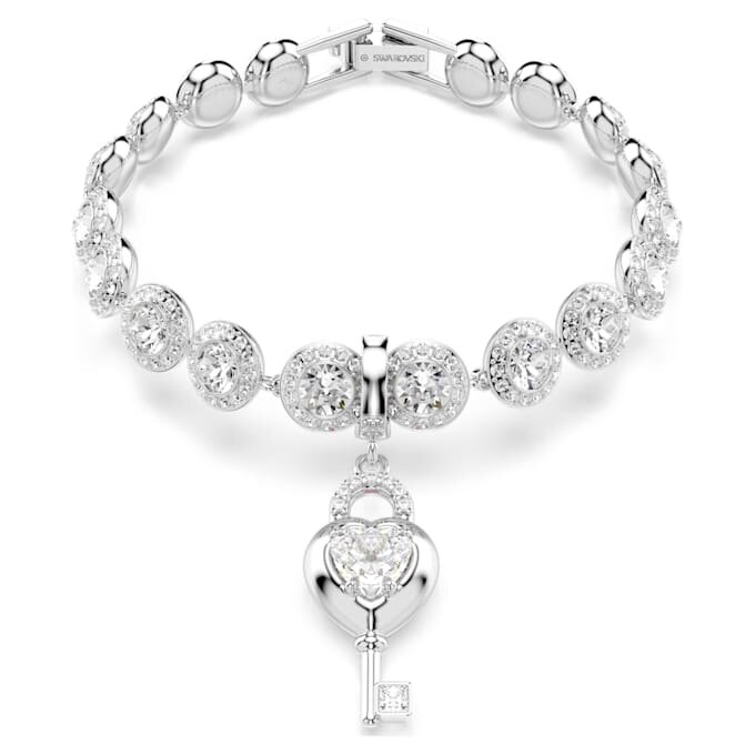 Idyllia Charm Mixed Cuts, Heart with Key, White, Rhodium Plated Idyllia Charm Mixed Cuts, Heart with Key, White, Rhodium Plated
