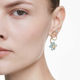Idyllia Drop Earrings Asymmetrical Design, Mixed Cuts, Flower, Multicolored, Gold-Tone Plated