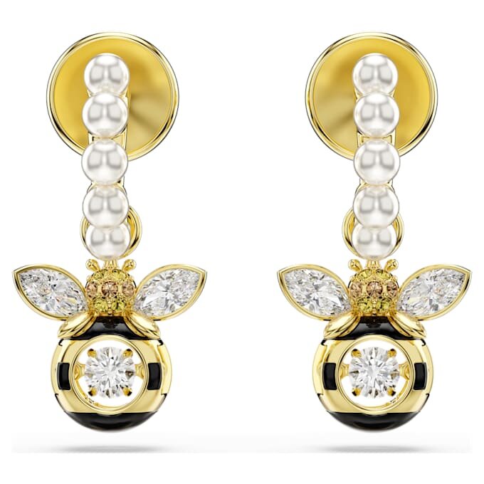 Idyllia Drop Earrings Crystal Pearl, Mixed Cuts, Bee, Multicolored, Gold-Tone Plated Idyllia Drop Earrings Crystal Pearl, Mixed Cuts, Bee, Multicolored, Gold-Tone Plated