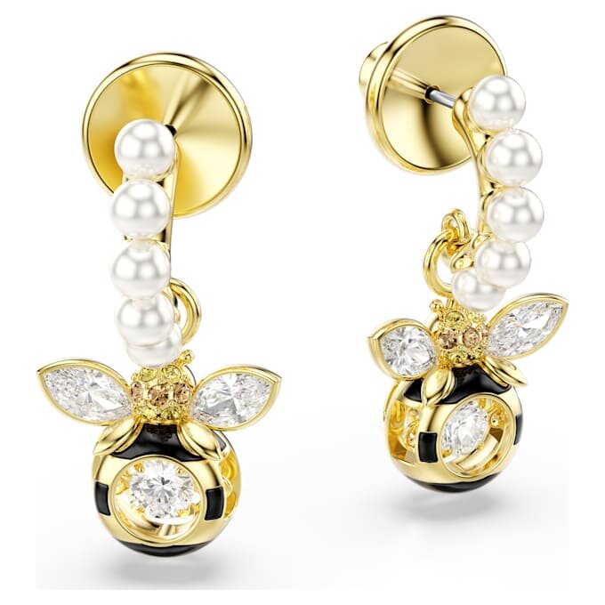 Idyllia Drop Earrings Crystal Pearl, Mixed Cuts, Bee, Multicolored, Gold-Tone Plated Idyllia Drop Earrings Crystal Pearl, Mixed Cuts, Bee, Multicolored, Gold-Tone Plated