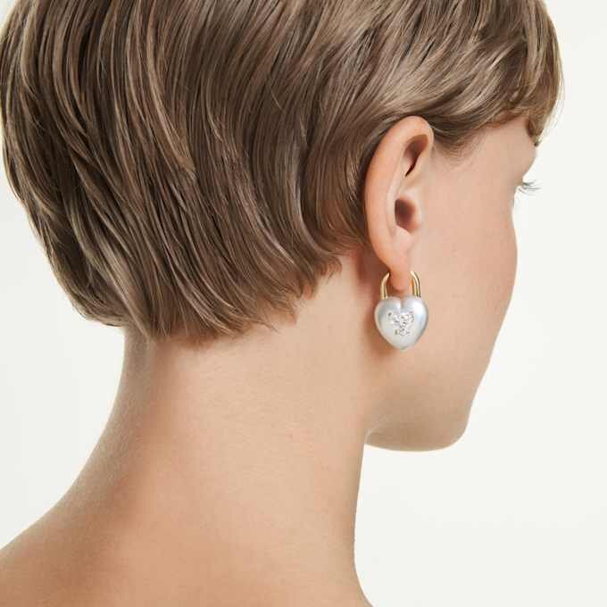 Idyllia Drop Earrings Mixed Cuts, Heart, White, Gold-Tone Plated Idyllia Drop Earrings Mixed Cuts, Heart, White, Gold-Tone Plated