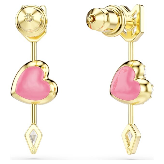 Idyllia Drop Earrings Mixed Cuts, Heart with Arrow, White, Gold-Tone Plated Idyllia Drop Earrings Mixed Cuts, Heart with Arrow, White, Gold-Tone Plated