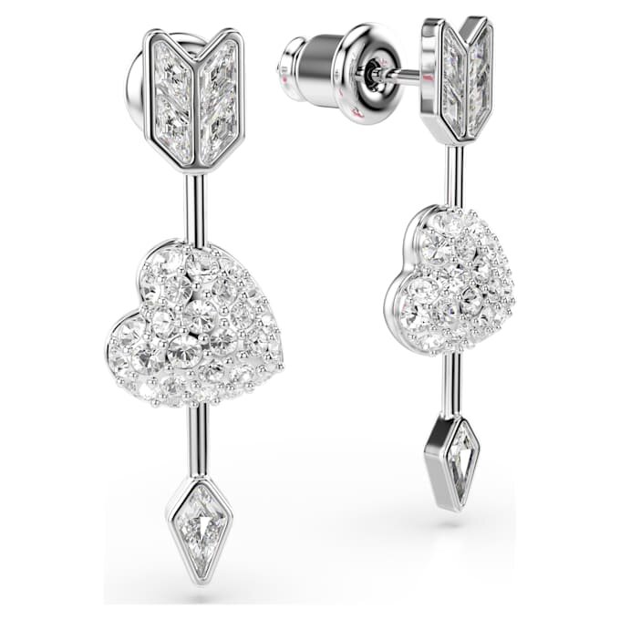Idyllia Drop Earrings Mixed Cuts, Heart with Arrow, White, Rhodium Plated Idyllia Drop Earrings Mixed Cuts, Heart with Arrow, White, Rhodium Plated