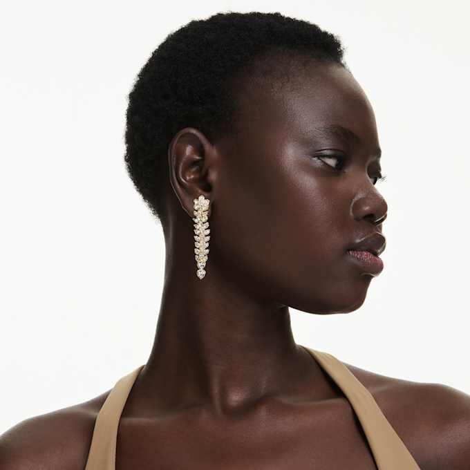 Idyllia Drop Earrings Mixed Cuts, Long, White, Gold-Tone Plated Idyllia Drop Earrings Mixed Cuts, Long, White, Gold-Tone Plated