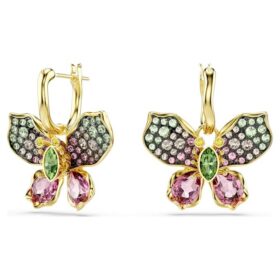 Idyllia Drop Earrings Mixed Cuts, Pavé, Butterfly, Multicolored, Gold-Tone Plated