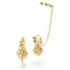 Idyllia Drop Earrings with Ear Cuff Mixed Cuts, Heart with Key, Pink, Gold-Tone Plated Idyllia Drop Earrings with Ear Cuff Mixed Cuts, Heart with Key, Pink, Gold-Tone Plated