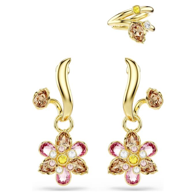 Idyllia Earrings Set (3), Mixed Cuts, Flower, Multicolored, Gold-Tone Plated Idyllia Earrings Set (3), Mixed Cuts, Flower, Multicolored, Gold-Tone Plated
