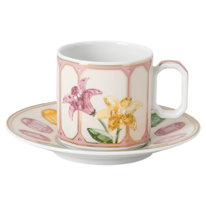 Idyllia Espresso Cup with Saucer Porcelain, Crystal Print Motif, Citron, Multicolored Idyllia Espresso Cup with Saucer Porcelain, Crystal Print Motif, Citron, Multicolored