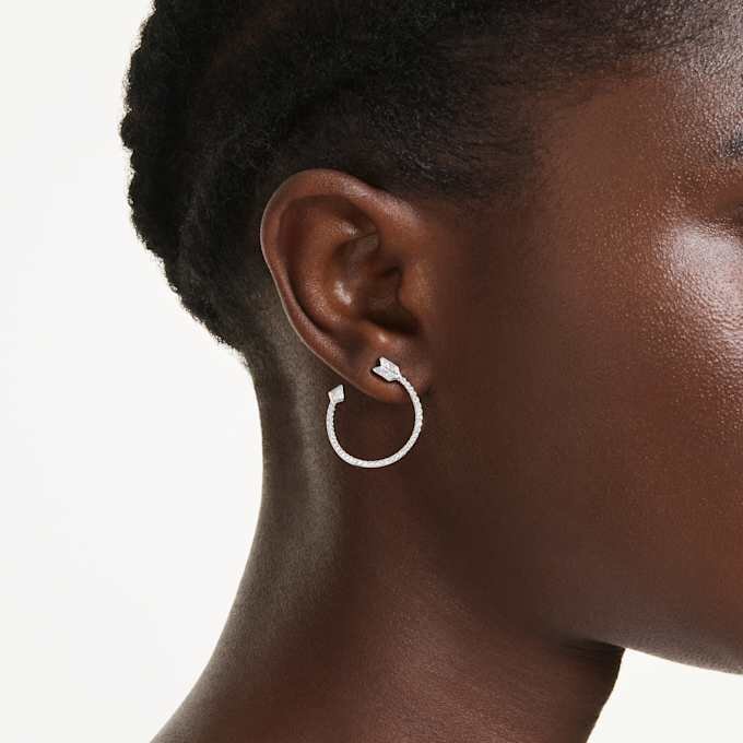 Idyllia Hoop Earrings Mixed Cuts, Arrow, White, Rhodium Plated Idyllia Hoop Earrings Mixed Cuts, Arrow, White, Rhodium Plated