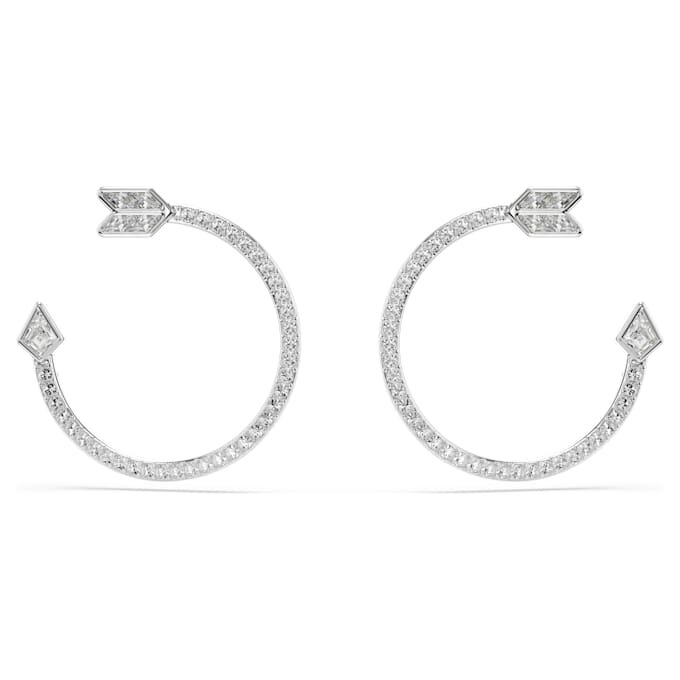 Idyllia Hoop Earrings Mixed Cuts, Arrow, White, Rhodium Plated Idyllia Hoop Earrings Mixed Cuts, Arrow, White, Rhodium Plated